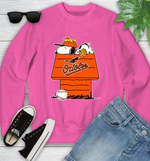 MLB Baltimore Orioles Snoopy Woodstock The Peanuts Movie Baseball T Shirt Youth Sweatshirt 7