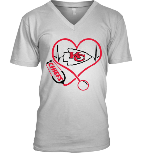 Kansas City Chiefs Heart Nurse Stethoscope V-Neck T-Shirt