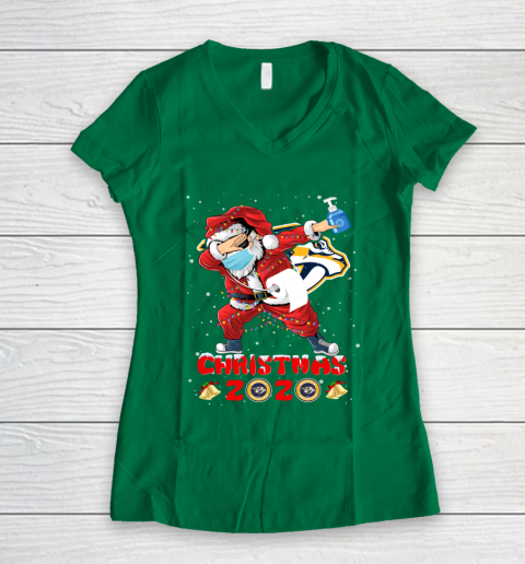 Nashville Predators Funny Santa Claus Dabbing Christmas 2020 NHL Women's V-Neck T-Shirt 3