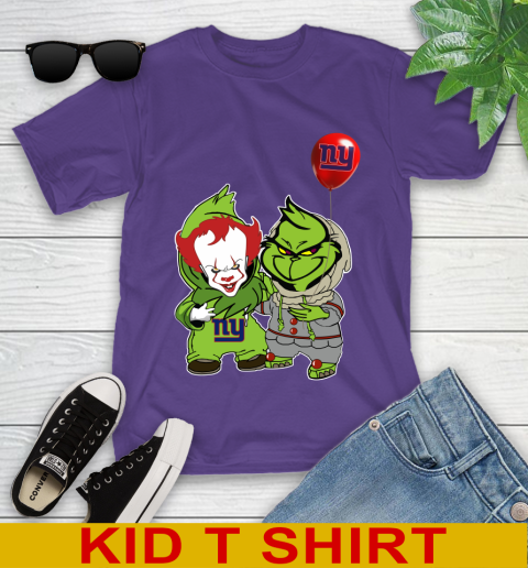 New York Giants Baby Pennywise Grinch Christmas NFL Football Youth T-Shirt 4