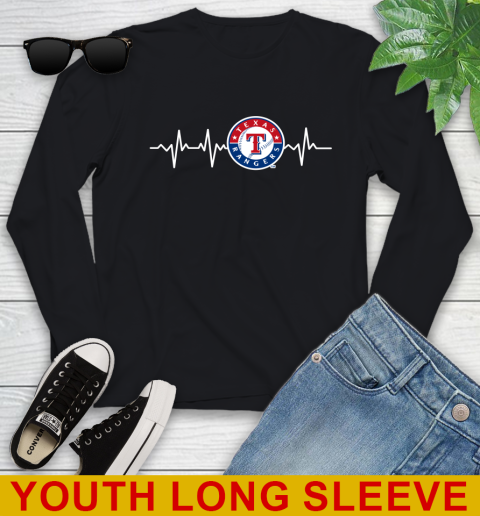 Texas Rangers MLB Baseball Heart Beat Shirt Youth Long Sleeve