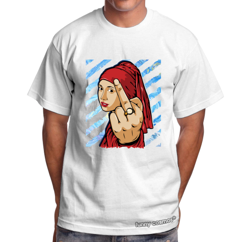 Air Jordan 5 Red Suede Matching Sneaker Tshirt The Girl With THe Pearl Earing Middle Finger Red Jordan Tshirt