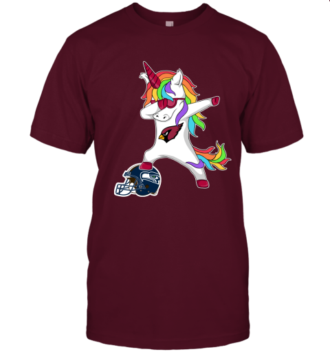 m6mn football dabbing unicorn steps on helmet arizona cardinals jersey t shirt 60 front maroon