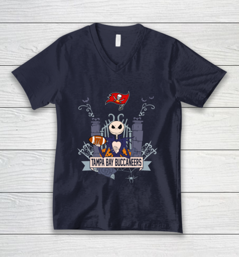 NFL Tampa Bay Buccaneers Football Jack Skellington Halloween V-Neck T-Shirt 2