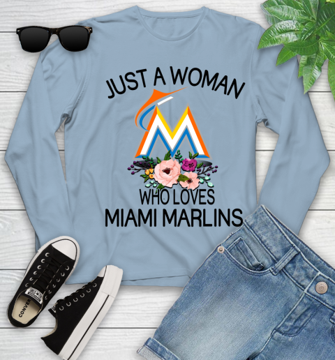 MLB Just A Woman Who Loves Miami Marlins Baseball Sports Youth Long Sleeve 6