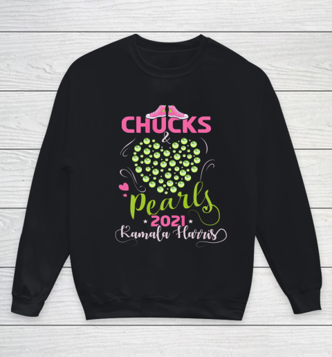 Kamala Harris Chucks and Pearls 2021 Pink and Green Youth Sweatshirt