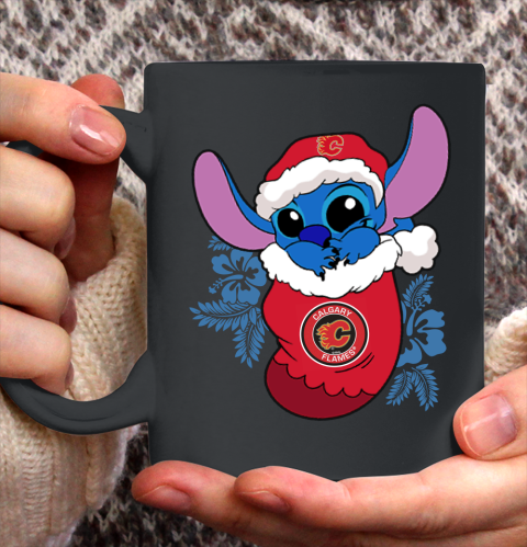 Calgary Flames Christmas Stitch In The Sock Funny Disney NHL Ceramic Mug 11oz 3
