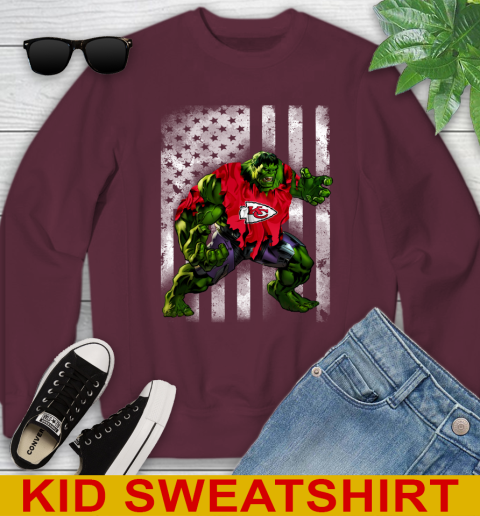 Kansas City Chiefs Hulk Marvel Avengers NFL Football American Flag Youth Sweatshirt 4