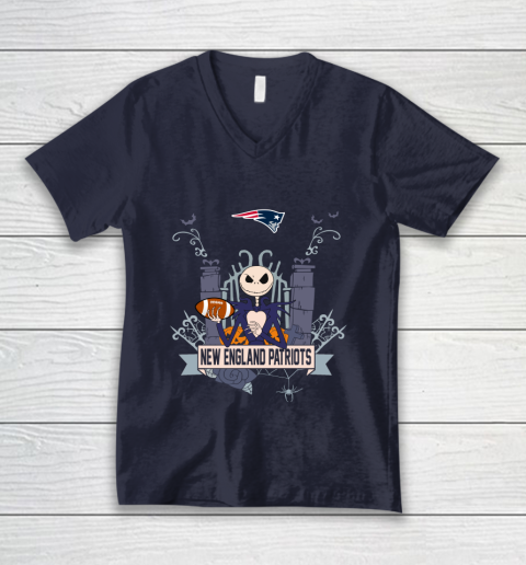 NFL New England Patriots Football Jack Skellington Halloween V-Neck T-Shirt 2