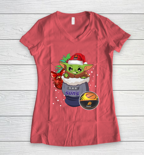 Phoenix Suns Christmas Baby Yoda Star Wars Funny Happy NBA Women's V-Neck T-Shirt 6