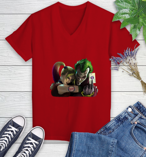 Minnesota Twins MLB Baseball Joker Harley Quinn Suicide Squad Women's V-Neck T-Shirt 12