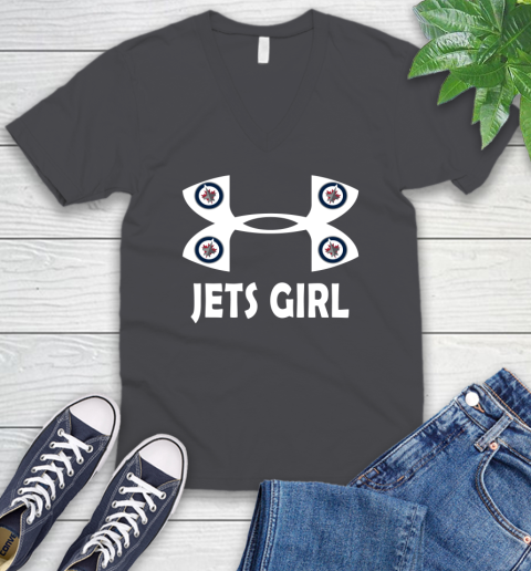 NHL Winnipeg Jets Girl Under Armour Hockey Sports V-Neck T-Shirt 4