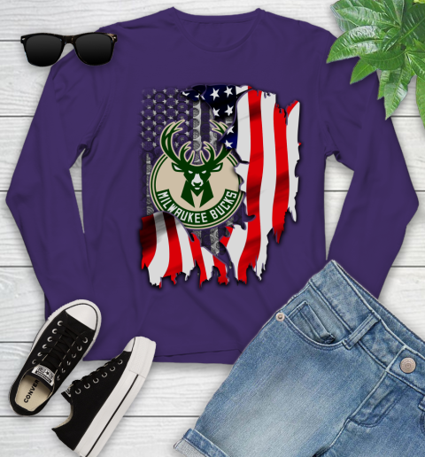 Milwaukee Bucks NBA Basketball American Flag Youth Long Sleeve 4