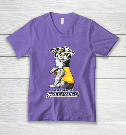NHL My Cat Loves Nashville Predators Hockey V-Neck T-Shirt 8
