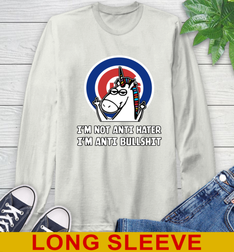 Chicago Cubs MLB Baseball Unicorn I'm Not Anti Hater I'm Anti Bullshit Long Sleeve T-Shirt 12