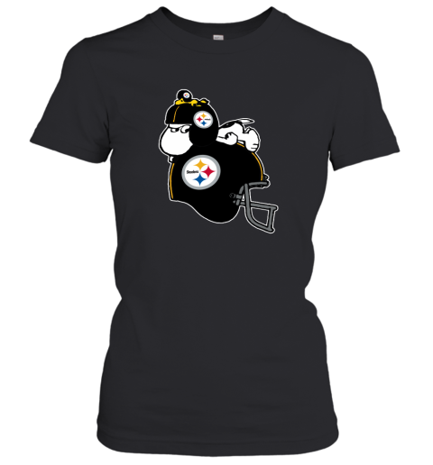 Snoopy And Woodstock Resting On Pittsburg Steelers Helmet Women's T-Shirt
