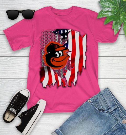Baltimore Orioles MLB Baseball American Flag Youth T-Shirt 11