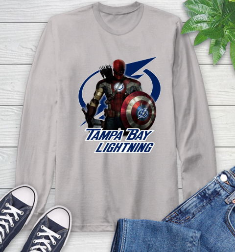 NHL Captain America Thor Spider Man Hawkeye Avengers Endgame Hockey Tampa Bay Lightning Long Sleeve T-Shirt 12