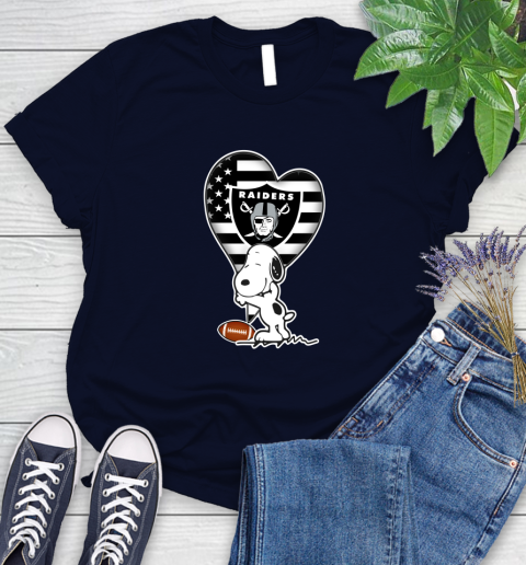 Oakland Raiders NFL Football The Peanuts Movie Adorable Snoopy Women's T-Shirt 3