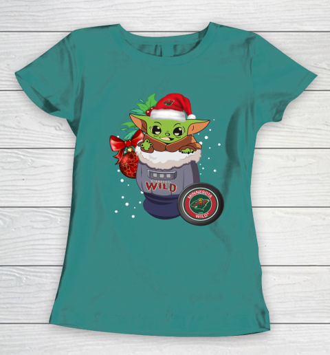 Minnesota Wild Christmas Baby Yoda Star Wars Funny Happy NHL Women's T-Shirt 12