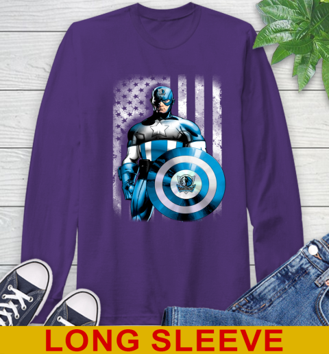 Dallas Mavericks NBA Basketball Captain America Marvel Avengers American Flag Shirt Long Sleeve T-Shirt 5