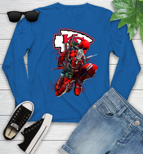NFL Deadpool Marvel Comics Sports Football Kansas City Chiefs Youth Long Sleeve 9