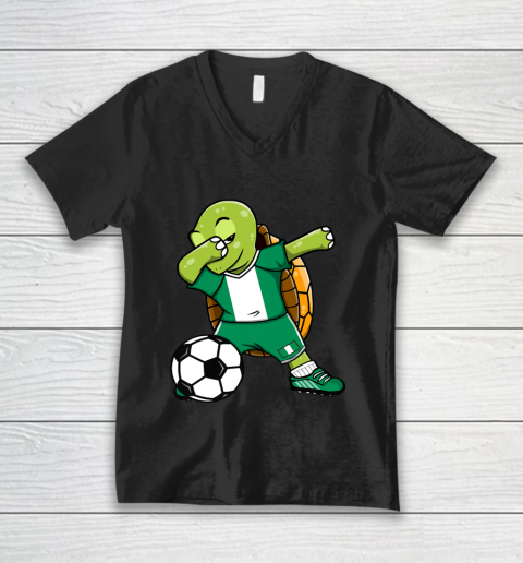 Dabbing Turtle Nigeria Soccer Fans Jersey Nigerian Football V-Neck T-Shirt