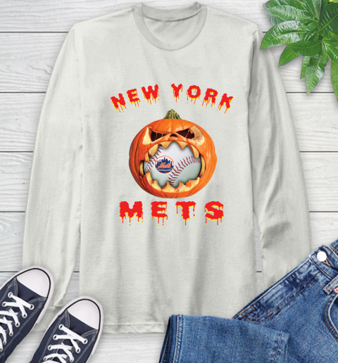 MLB New York Mets Halloween Pumpkin Baseball Sports Long Sleeve T-Shirt 12