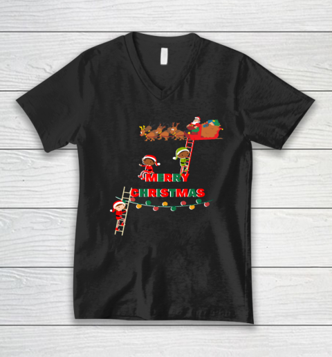 Merry Christmas With Elves V-Neck T-Shirt