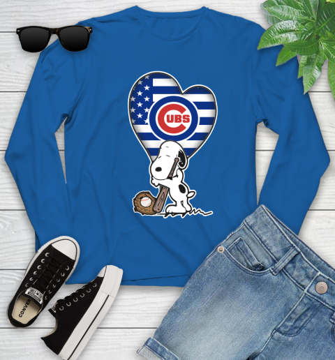 Chicago Cubs MLB Baseball The Peanuts Movie Adorable Snoopy Youth Long Sleeve 9
