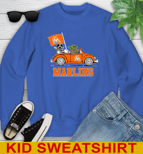 MLB Baseball Miami Marlins Darth Vader Baby Yoda Driving Star Wars Shirt Youth Sweatshirt 7