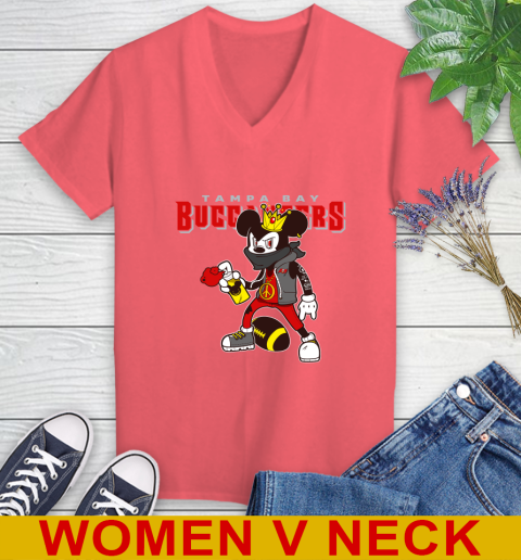 Tampa Bay Buccaneers NFL Football Mickey Peace Sign Sports Women's V-Neck T-Shirt 7