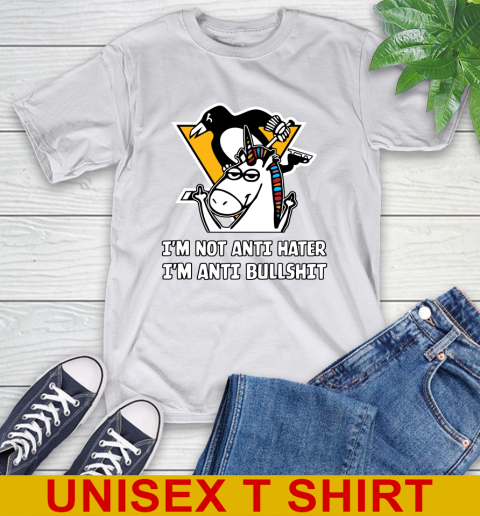 Pittsburgh Penguins NHL Hockey Unicorn I'm Not Anti Hater I'm Anti Bullshit T-Shirt 12