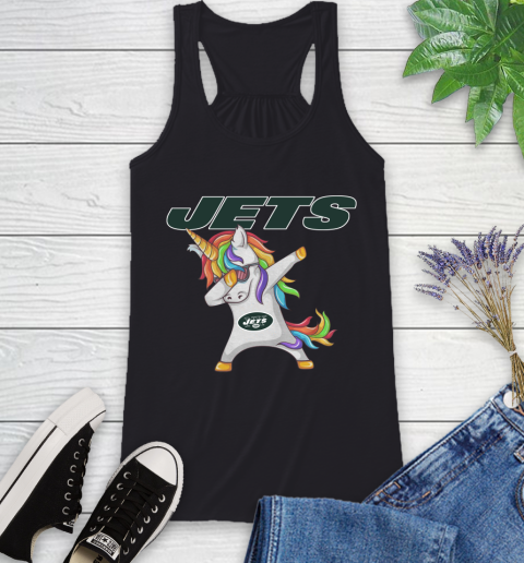 New York Jets NFL Football Funny Unicorn Dabbing Sports Racerback Tank 2