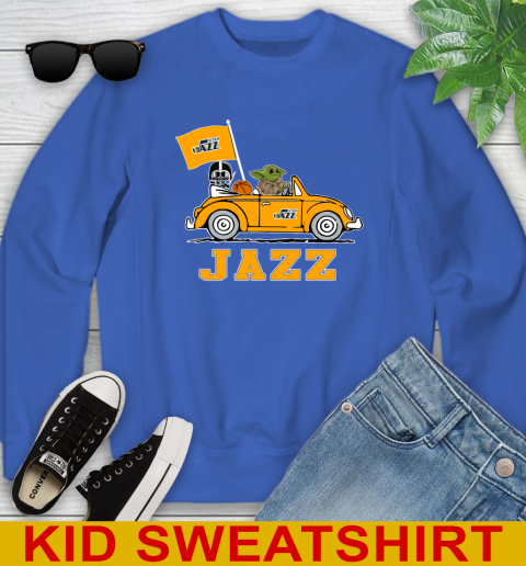 NBA Basketball Utah Jazz Darth Vader Baby Yoda Driving Star Wars Shirt Youth Sweatshirt 7