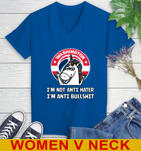 Washington Wizards NBA Basketball Unicorn I'm Not Anti Hater I'm Anti Bullshit Women's V-Neck T-Shirt 11