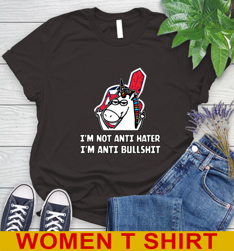Cleveland Indians MLB Baseball Unicorn I'm Not Anti Hater I'm Anti Bullshit Women's T-Shirt 8