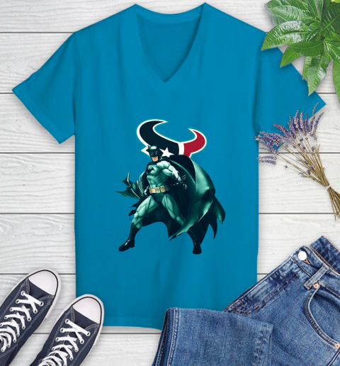 NFL Batman Football Sports Houston Texans Women's V-Neck T-Shirt 7