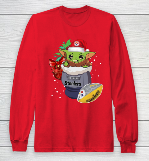 Pittsburgh Steelers Christmas Baby Yoda Star Wars Funny Happy NFL Long Sleeve T-Shirt 10