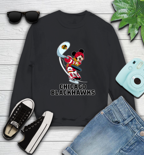 NHL Hockey Chicago Blackhawks Cheerful Mickey Mouse Shirt Sweatshirt