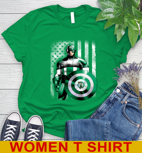 Boston Celtics NBA Basketball Captain America Marvel Avengers American Flag Shirt Women's T-Shirt 7