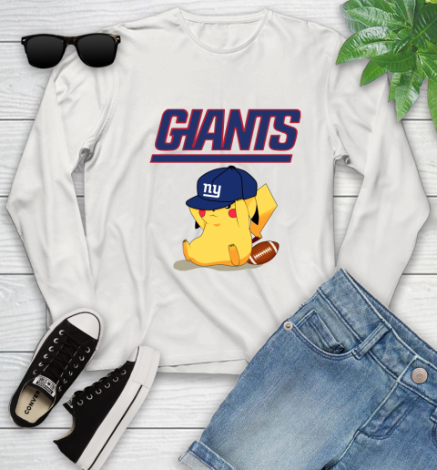NFL Pikachu Football Sports New York Giants Youth Long Sleeve 12