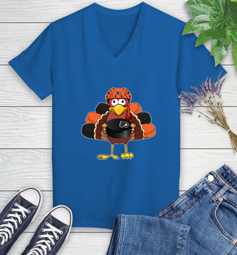 Philadelphia Flyers Turkey Thanksgiving Day Women's V-Neck T-Shirt 10