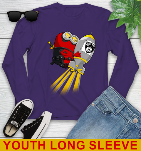 NBA Basketball Brooklyn Nets Deadpool Minion Marvel Shirt Youth Long Sleeve 4