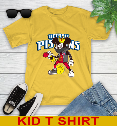 Detroit Pistons NBA Basketball Mickey Peace Sign Sports Youth T-Shirt 8