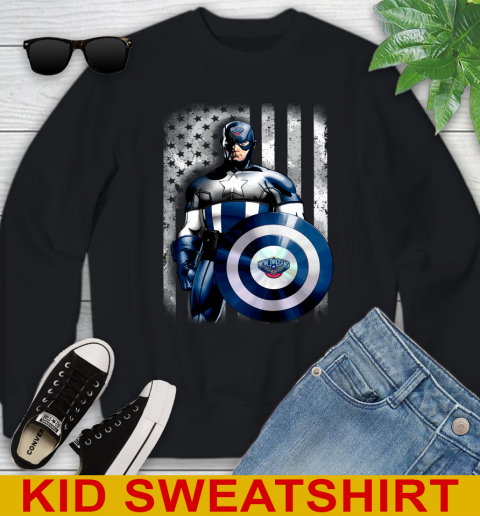 New Orleans Pelicans NBA Basketball Captain America Marvel Avengers American Flag Shirt Youth Sweatshirt