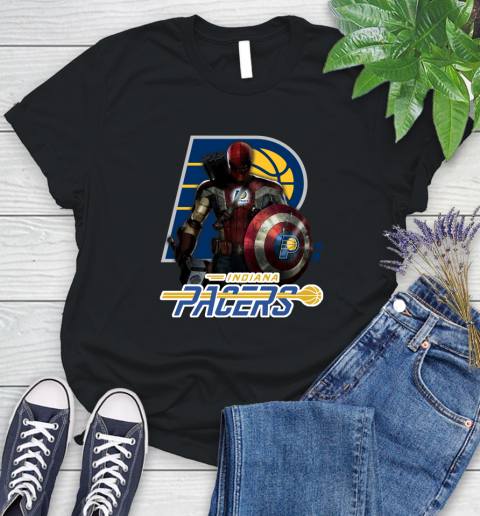 Indiana Pacers NBA Basketball Captain America Thor Spider Man Hawkeye Avengers Women's T-Shirt 2