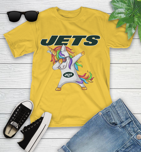 New York Jets NFL Football Funny Unicorn Dabbing Sports Youth T-Shirt 8