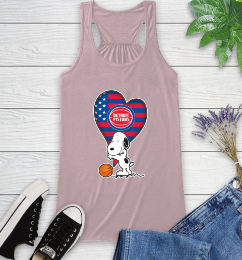 Detroit Pistons NBA Basketball The Peanuts Movie Adorable Snoopy Racerback Tank 11