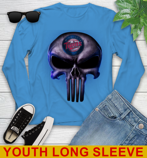 Minnesota Twins MLB Baseball Punisher Skull Sports Youth Long Sleeve 8
